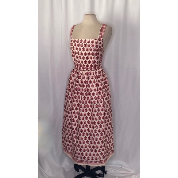 NWT!! J. CREW Poplin Apron Dress Floral Block Print Warm Sesame Red Size 16 - Picture 5 of 15